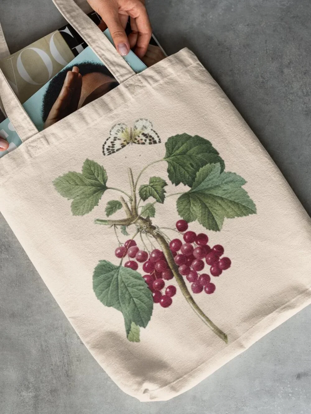 Red Currant Vintage Botanical Print Graphic Canvas Tote Bag